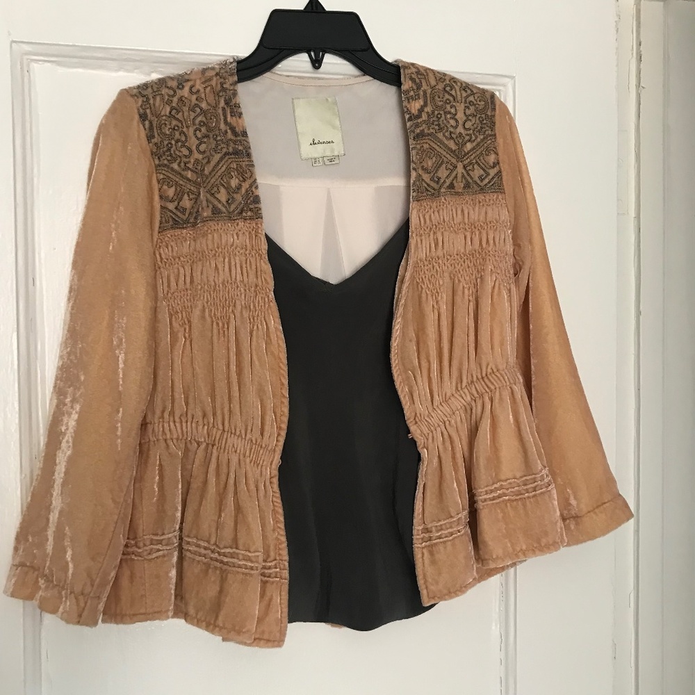 Anthropologie Velvet Embroidered Jacket Size 0